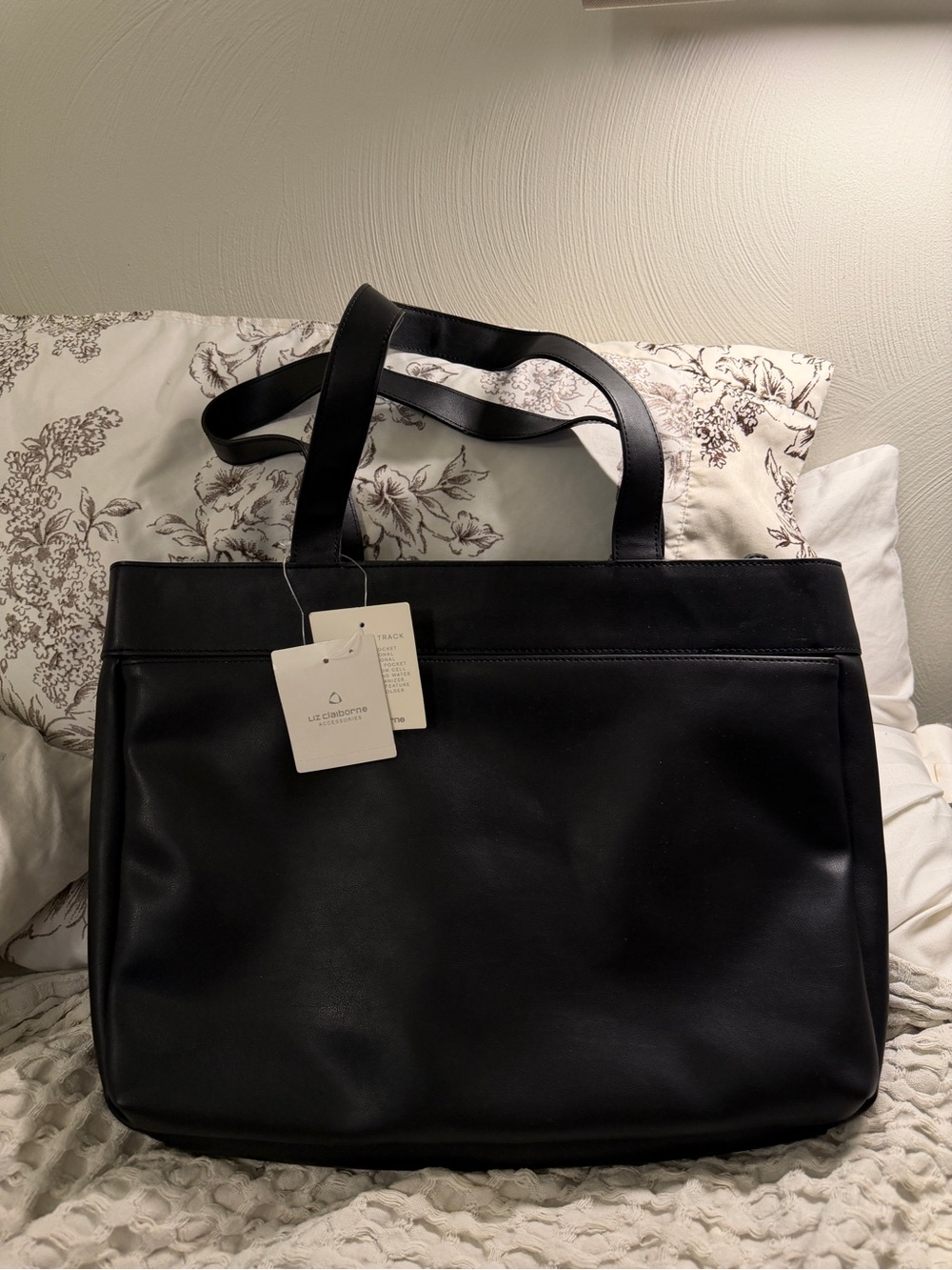 NWT Liz Claiborne Black Large Tote Bag Minimalist Work Office Shoulder Purse
